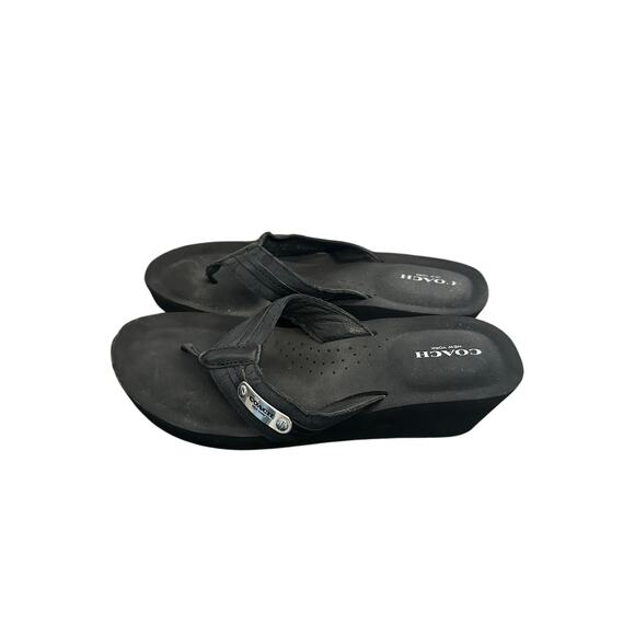 Coach Jaden Sandals Womens Size 8 Wedge Flip Flop Black Shoes - Picture 1 of 7
